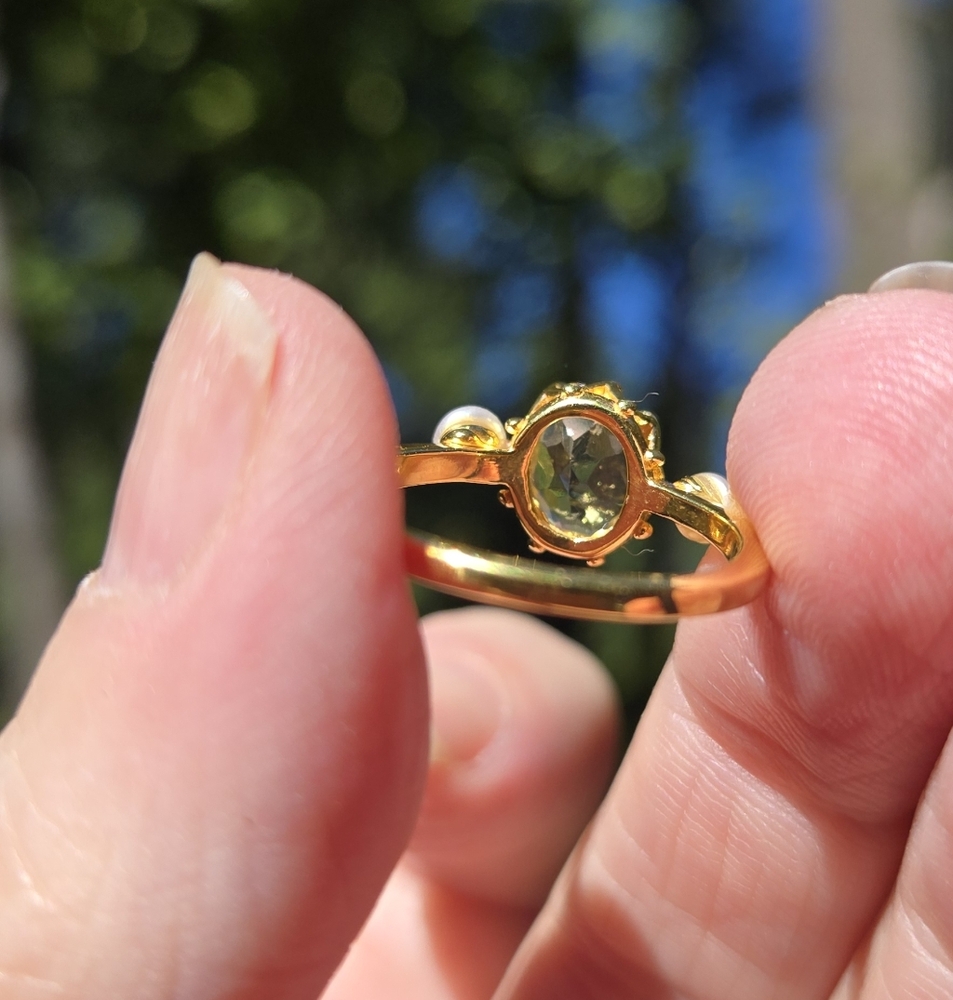 Blue Topaz 3.5k Sterling Gold & Pearl Ring Sz6.5 - Picture 8 of 9